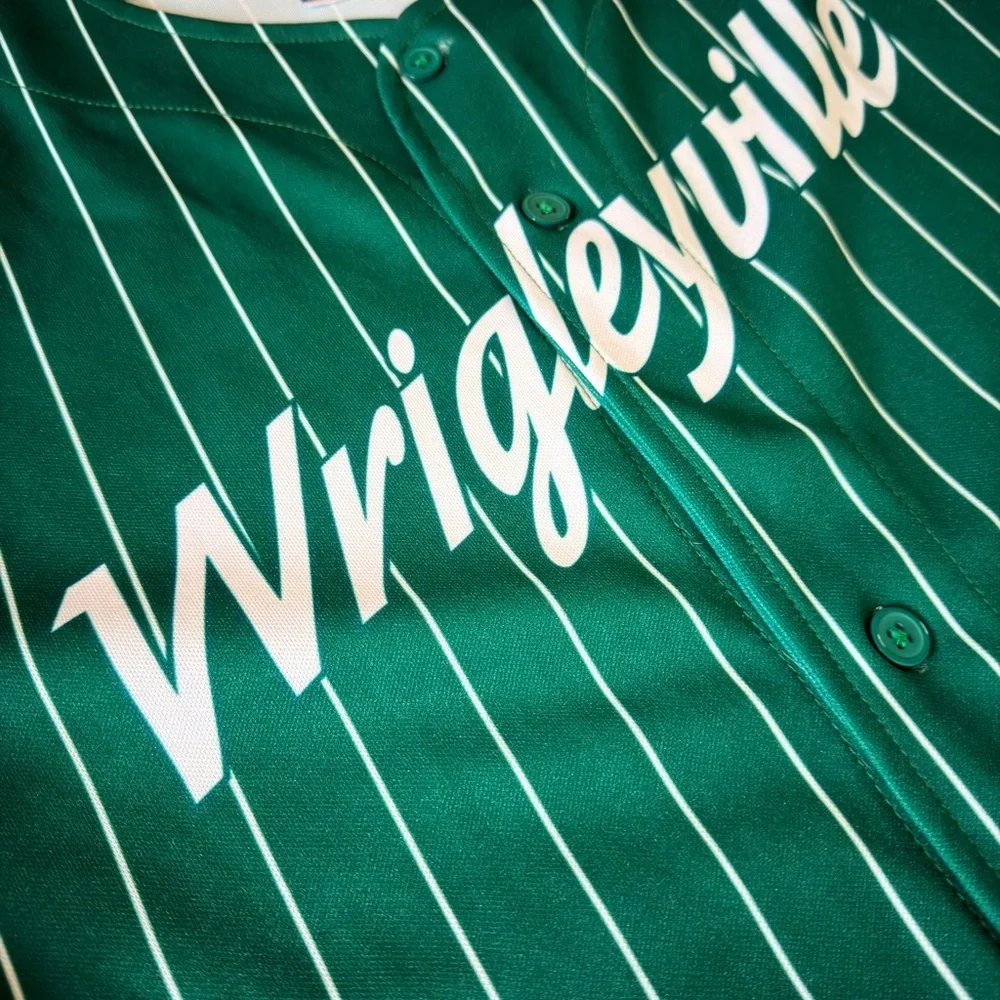 Wrigleyville Chicago Cubs Green Pinstripe Men's Baseball Jersey *Rare* - Picture 2 of 6